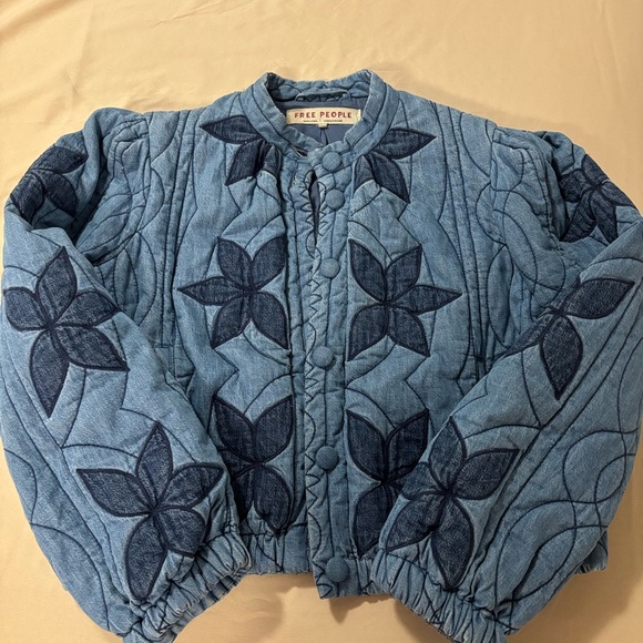 Free People Denim Blue Quilted Jacket - Picture 1 of 4